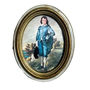 Vintage Thomas Gainsborough Boy Blue Framed Art Print Oval Frame 8”X7”